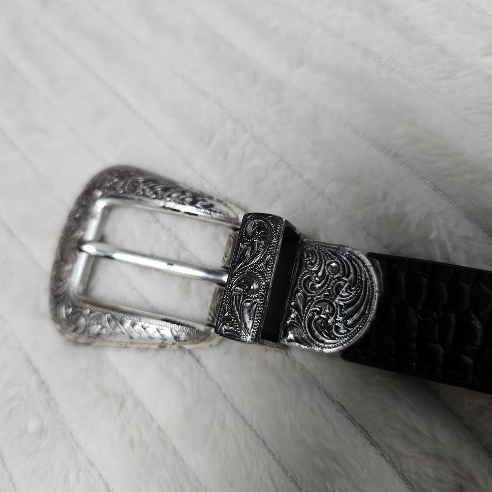 Western Leather Belt 32 Brown Croc Embossed Silver Buckle Cowboy Cowgirl Rodeo - Picture 10 of 15